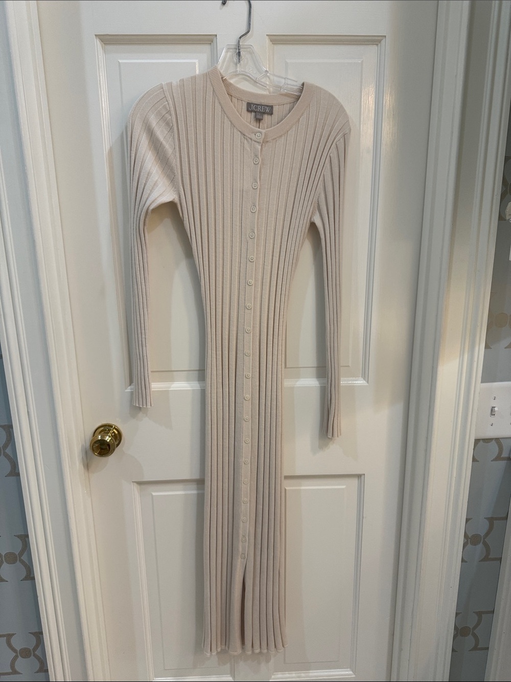 J. Crew Cream Long Ribbed Button-Front Dress